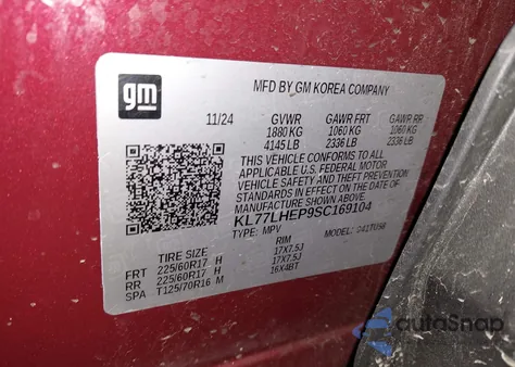 2025 Chevrolet Trax Fwd Lt из США, поврежденный, VIN KL77LHEP9SC169104